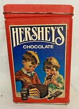 Vintage 1991 Hershey's Chocolate Cocoa Metal Tin Canister Red Recipes Decorative picture