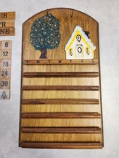 VTG Wooden Perpetual Wall Hanging Calender House Tree Grannycore Cottagecore picture