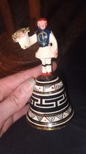 Vintage Rare Greek Hand Painted Brass Bell with Figure Handle picture