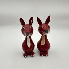 Vtg Mid Century Gunnar Ander Style Fox Rabbit Animal Set 2 Painted Wood Deco picture