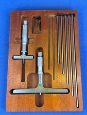 Vintage Lufkin Rule No. 515 & 212 Depth Micrometer Set + 9 Rods & Wooden Case picture
