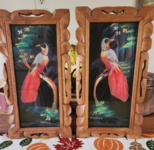 VTG Pair of Mexican Feathercraft Framed Bird Folk Art Collectible Pieces Feather picture