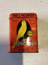 Vintage Hartz Mountain Song Food Tin Orange Canary Bird Seed Can Nice Condition picture