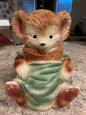 Brush McCoy 1950s Vintage Ceramic Teddy Bear Cookie Jar with Green Apron picture