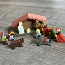 Vintage/Antique ERZGEBIRGE German Wood Christmas Nativity Set Miniature picture