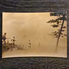 Antique Japanese Soldiers Military Rifle Bayonet Photo Pre WWII Japan Smoke Mist picture