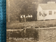 RPPC On the Island Camp Rest Argentine Michigan Posted 1909 to Alliance Ohio picture