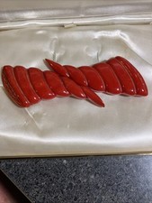 Vintage Bakelite Belt Buckle 2 Pc Carved Red picture