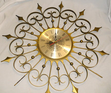 Vintage MCM Wrought Iron Metal Atomic Starburst Wall Clock 24
