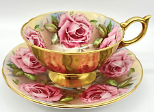 VERY RARE AYNSLEY GOLD & DUSTY PINK CABBAGE ROSE CUP & SAUCER, 1023, EXLNT COND picture