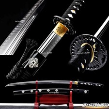 Iron Tsuba Japanese Sword T10 Steel Clay Tempering Real Hamon Unokubitsukuri picture