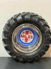 Rare Miles Tires Advertising Tire Ashtray Glass Insert Black Tractor Tread 6” picture