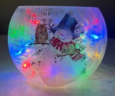 Stony Creek Battery Lighted Frosted Glass Bowl Centerpiece Snowman & Owl 7