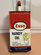 Vintage 1950-60's ESSO Handy Oil 4 Oz Tin Can Oiler Advertising Original Spout picture