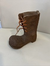 Vintage Hand Carved Wooden Boot Folk Art Holder 7” X 7” Boho Hippie picture