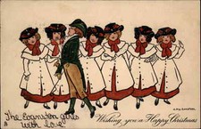 Tuck H Dix Sandford Christmas Boy Little Girls Victorian Fashion c1910 Postcard picture