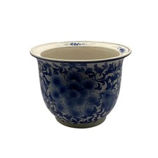 Vintage Large Blue White Jardiniere Lotus Flower Porcelain Planter Flower Pot picture