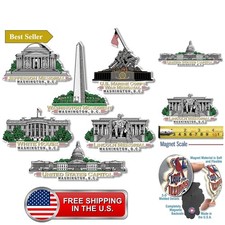Washington DC Monument Magnet Set of 6 by , 3D Rubber Vintage-Style Collectib... picture