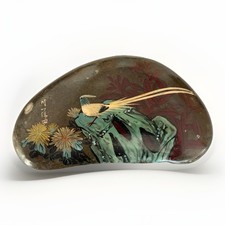 Vintage Antique Chinese Hand Painted Stone Signed Roadrunner MCM Large 70’s picture