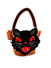 vtg Crepe Paper Halloween nut cup party decor BLACK CAT dennison picture