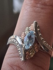 925 STERLING COLEMAN CCO  12K BLACK HILLS GOLD RING MARQUISE AQUAMARINE SZE 8.25 picture