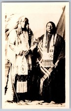 Native American RPPC Two Chiefs War Bonnet Beadwork Plains Indian c1910s picture