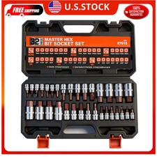 32 Piece Hex Bit Socket Set SAE Metric S2 Steel 1/4 3/8 1/2 Drive Automotive picture