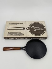 Vintage Creative Cookware Cast Iron 8” Crepe Maker Pan Wood Handle picture