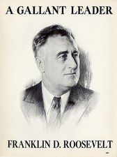 1936 Franklin Roosevelt GALLANT LEADER Campaign Window Poster picture