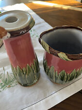 Art Nouveau Majolica Pottery Pitcher and Candle Holder  -  Beautiful set picture