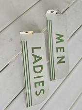 VINTAGE TEXACO RESTROOM MENS LADIES SET FLANGE PORCELAIN SIGN DOUBLE SIDED picture