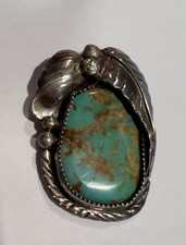 Vintage Sterling Silver Turquoise Brooch / Pendant Signed R Southwestern 16.1g picture
