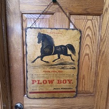 VTG 1854 Young Plow Boy Horse Breeding Ad Wood Wall Hanging Equestrian Sign picture
