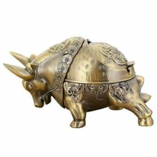 Vintage Metal Portable Windproof Fighting bull Ashtray Cigarettes Lid Decoration picture