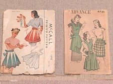 VTG 1940s Apron Sewing Patterns Lot of 2 McCall 1312 Advance 4731 CUT picture