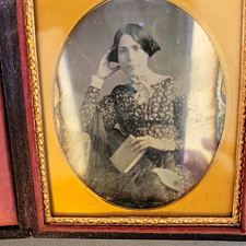 Antique 1/6 Plate Daguerreotype Portrait Seated Woman Holding Book 1850s Fashion picture