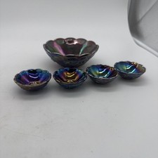 Vintage Mosser Carnival Glass Salt Cellar Set Cherry Motif RARE picture