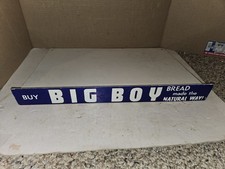 Vintage 40s Big Boy Bread Porcelain Shelf Strip Sign,Blue,White,18