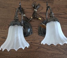 2pc Vintage J.B. HIRSCH Co. Brass Bronze Sconce Electric (H) picture
