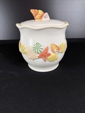 Sandy Shore Ceramic Sea She’ll Lidded Canister 6” Tall 5” Wide picture