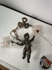 Antique French 2 Shade Hanging Putti/Cherub/Angel Chandelier Lamp W/Orig. Canopy picture
