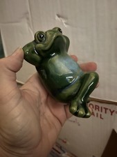 Vintage Fat Frog Figurine Glazed Ceramic, Hand-Painted Green 