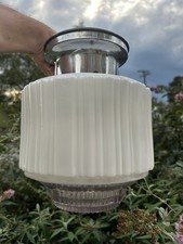 Antique 1930s Hanging Art Deco Milk Glass Skyscraper Ceiling Lamp Light Fixture picture