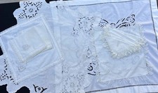 13pc Vtg Richelieu Cutwork Linen Tablecloth Lot Hand Monogram V Napkins Doily picture