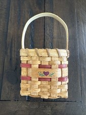 Vintage Tiny Handwoven Wicker Basket with Hand-painted Heart Design picture