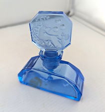 Vintage Heinrich Hoffman Art Deco Blue Glass Perfume Bottle Cupid & Bubbles picture