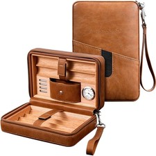 Leather cedar wood case, travel box with hygrometer, capacity 6pcs(Brown) | c... picture
