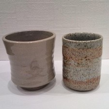 Miyajima Ware Yunomi Tea Cup Pair Japanese Pottery Artisan Cup Set Vintage picture