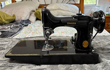 SINGER 221-1 Vintage Portable Electric Sewing Machine w/ Case Accessories 1948 picture