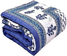 Indian Floral Print Quilt, Handmade Organic Cotton Fill Quilt,Queen-[90X105]Inch picture
